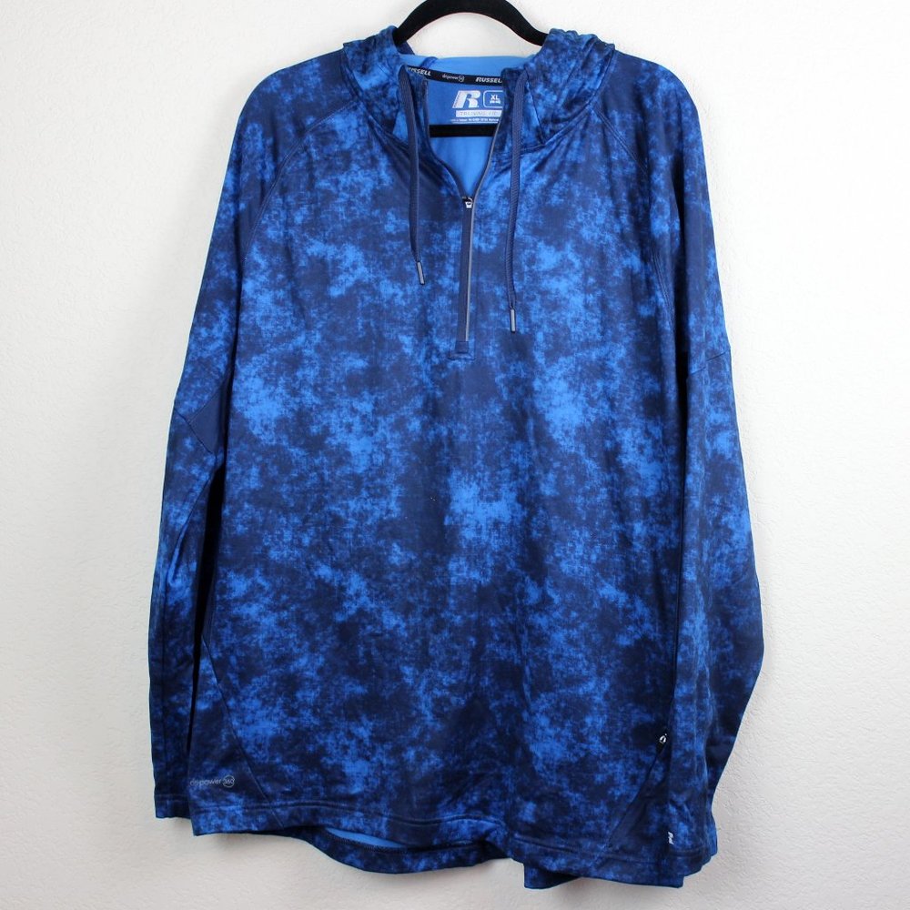 Russell Athletic Dri-Power 360 1/4 Zip Hoodie Mens XL Blue Performance Pullover